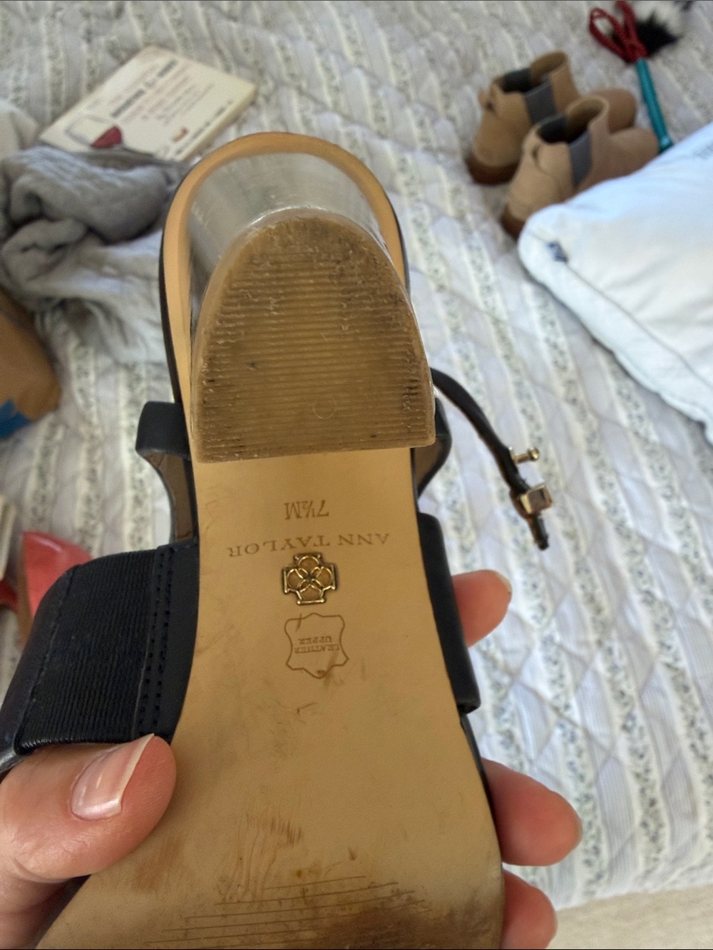 Ann Taylor navy Leather Strappy Block Heels - Picture 2 of 13